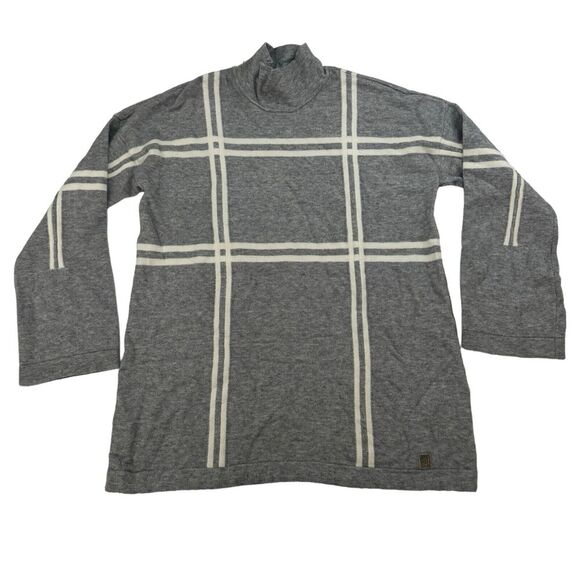 Tommy Hilfiger Gray White Pullover Sweater Turtleneck Tunic L/S Size M SOFT! - Picture 1 of 10
